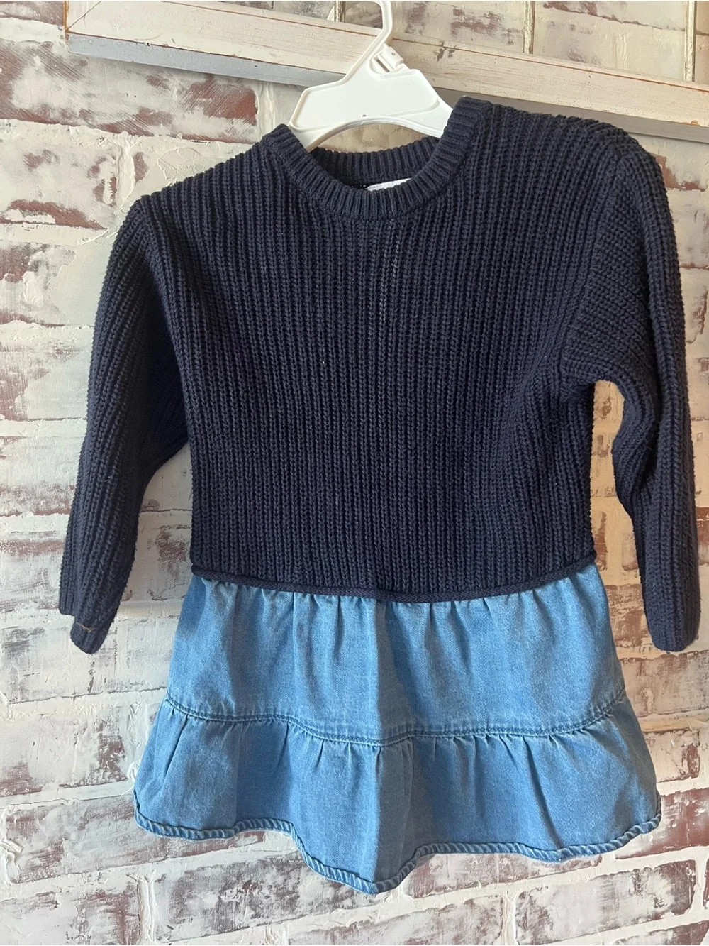 Zara Girls Navy Knit Top with Denim Skirt Dress sz 3